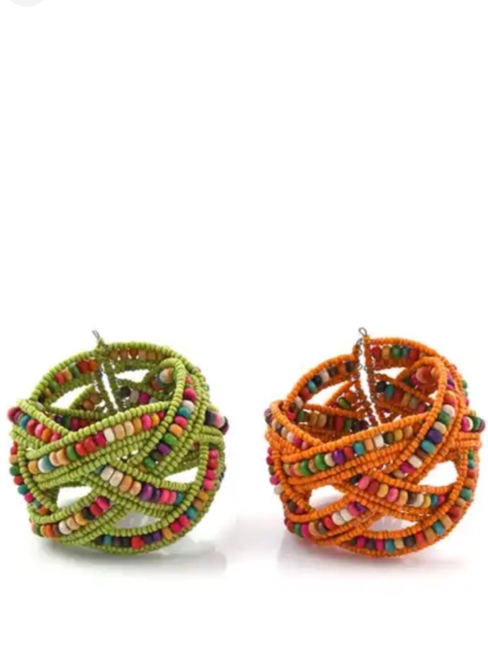 (2) Multi Color Glass Bead & Wood Beaded Cuff Bracelets